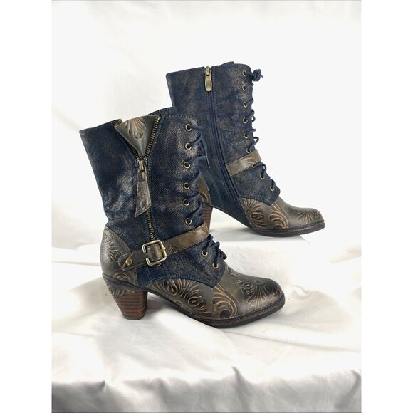 Italmoda Leather Artsy Lace Buckle Zip Boots Womens EU Size 37 - Picture 1 of 14